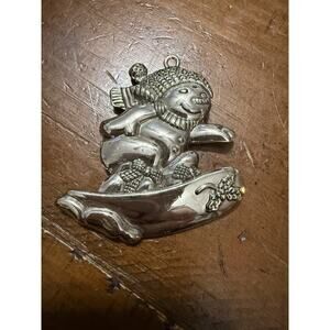 Gorham Snowboard Snowman Silver Plate Christmas Ornament Snowflake 2 1/4"